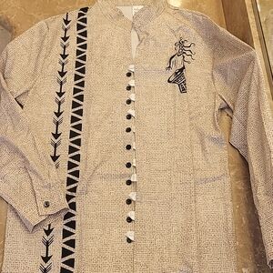 Men's Tribal Print Button Front  Regular Fit Long-sleeved Casual Shirt,  M